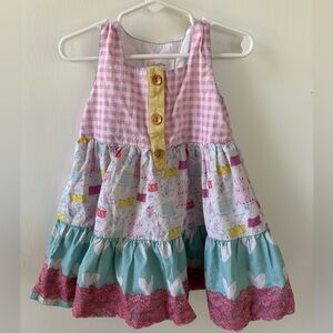 SweetHoney Girls Boutique Dress 4T Patchwork Birthday Cake Print Pink